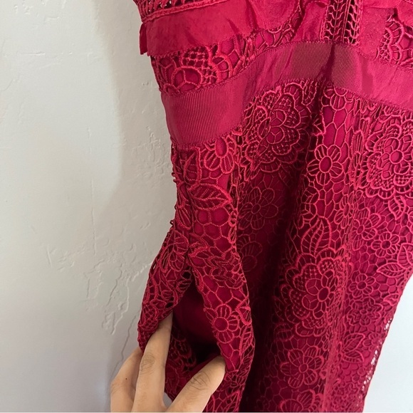 Self Portrait Sleeveless Floral-Lace Cutout Guipure Midi Dress Raspberry - Picture 6 of 12